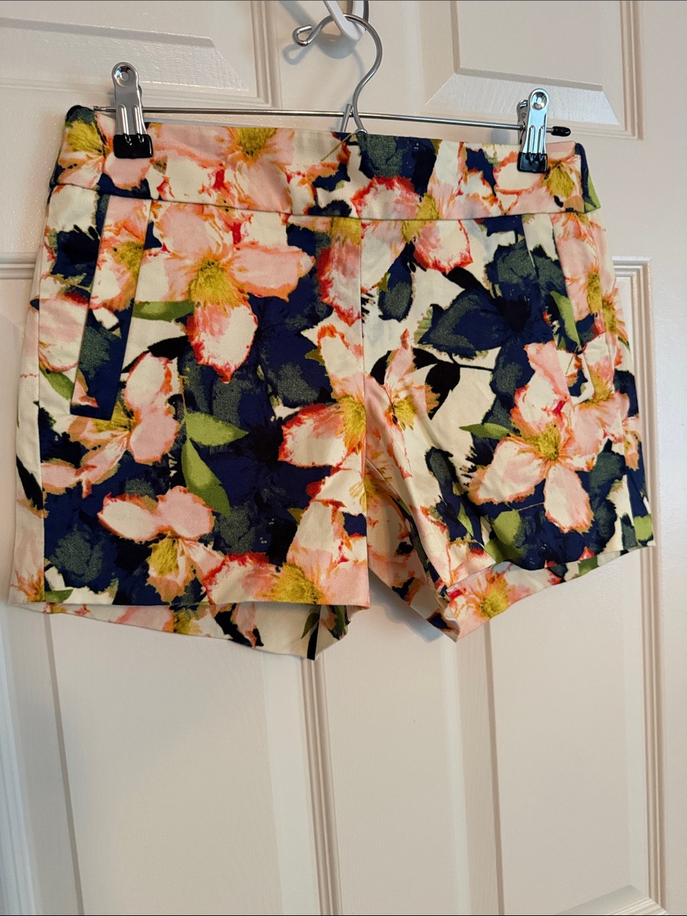 J. Crew Floral High-Waist Shorts in Pink, Navy & Green